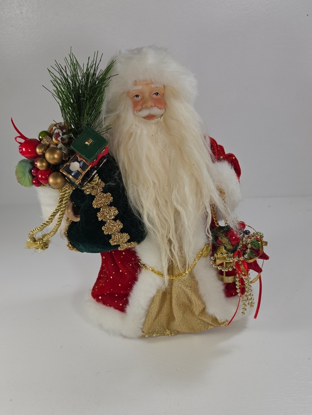 Vintage Holiday Santa Red White & Gold Festive Tree Topper Center Piece